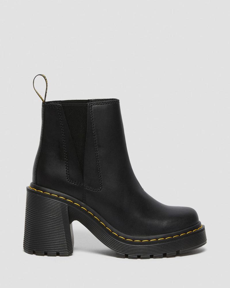 Dr Martens Spence Læder Flared Heel Chelsea Støvler Dame Sort | DK 131SGL